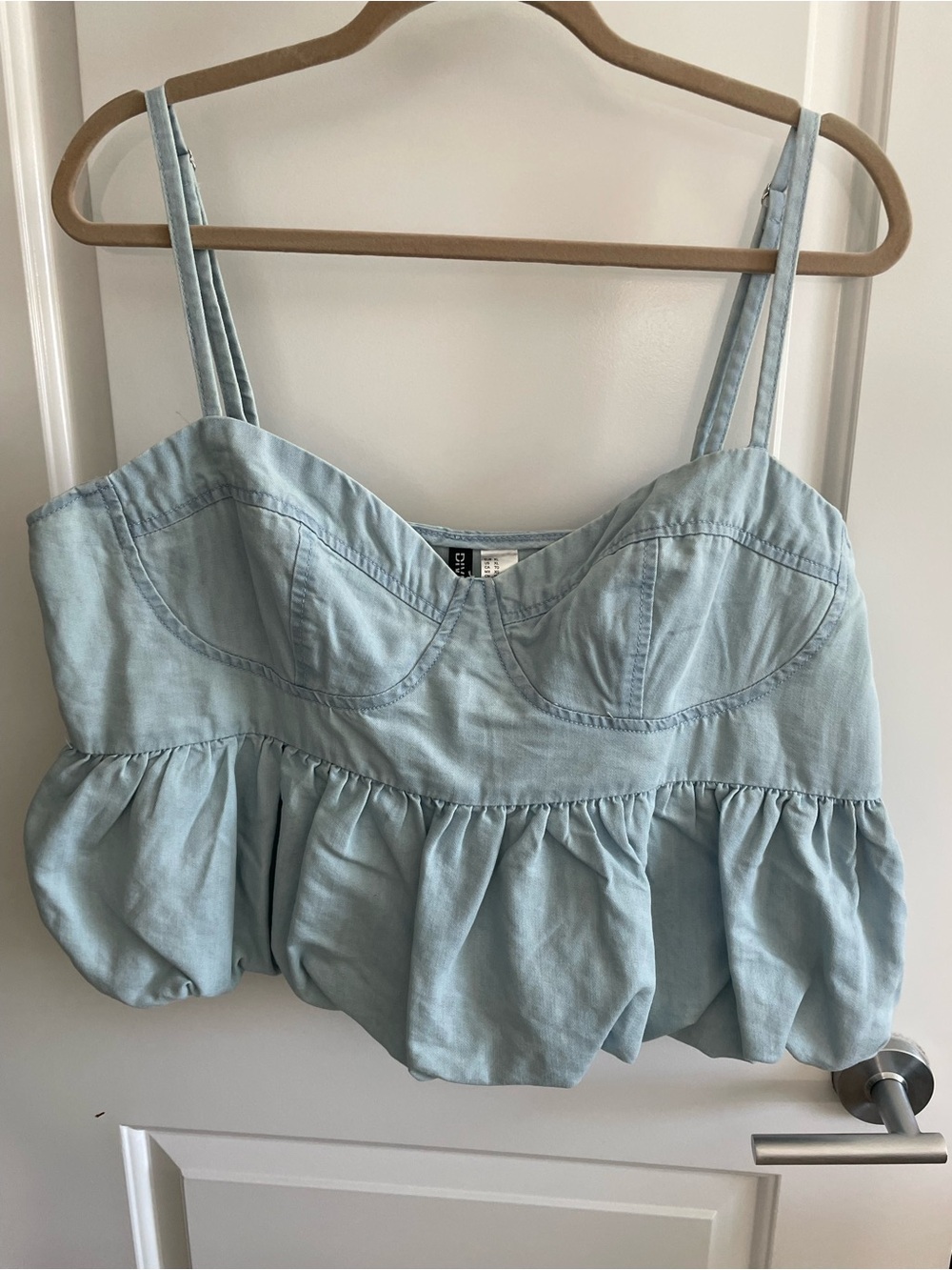 H&M Divided Light Blue Peplum Bustier Top